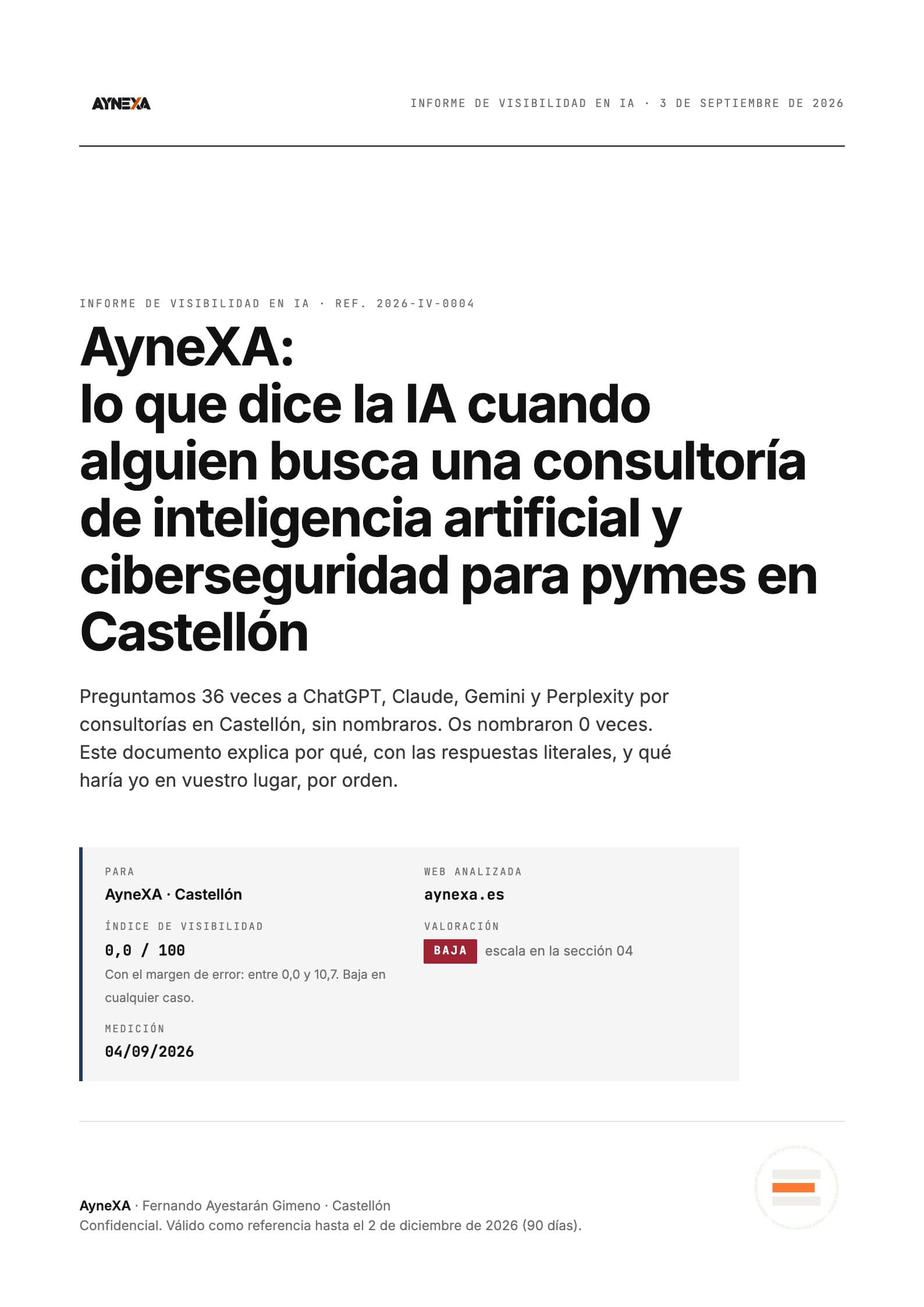 Página del informe: La portada, con tu nombre