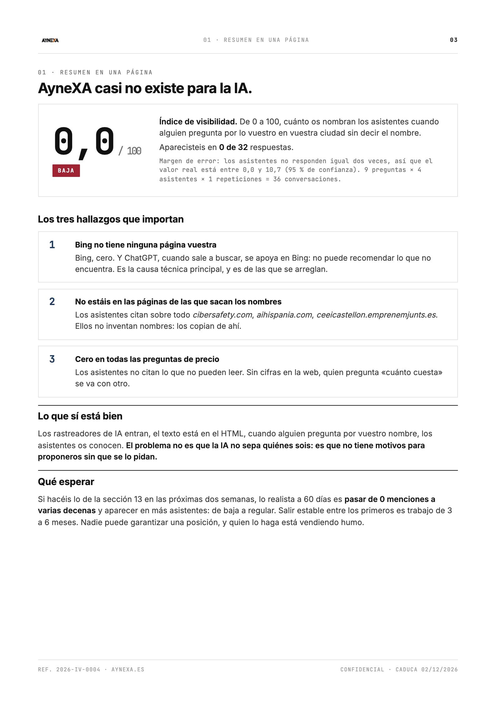 Página del informe: Resumen en una página